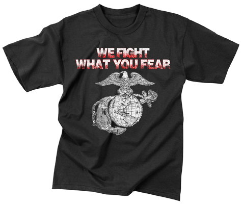 Майка ROTHCO Мод. MILITARY VINTAGE "WE FIGHT WHAT YOU FEAR" (короткий рукав)(poly/cotton)(Black) — одежда для охоты, рыбалки, туризма и города | KORGAN.KZ