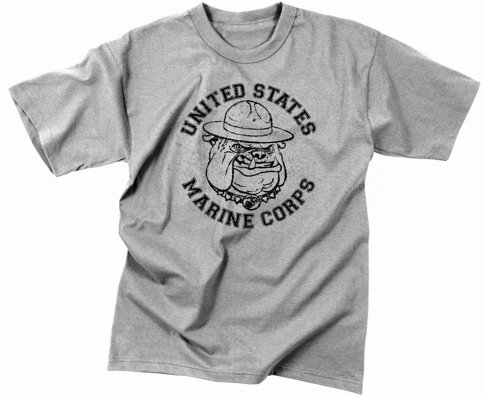 Майка ROTHCO Мод. MILITARY VINTAGE "U.S. MARINE CORPS BULLDOG" (короткий рукав)(poly/cotton)(Grey) — одежда для охоты, рыбалки, туризма и города | KORGAN.KZ