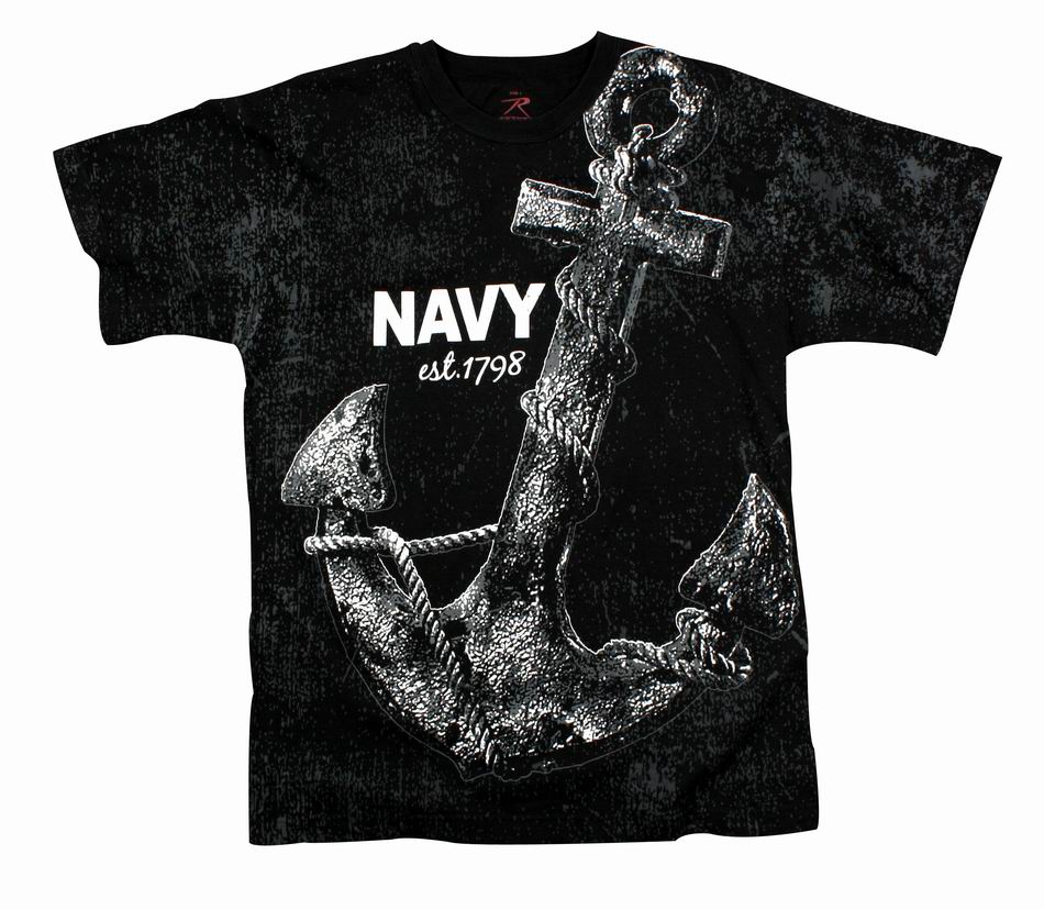 Майка ROTHCO Мод. MILITARY VINTAGE "NAVY ANCHOR" (короткий рукав)(poly/cotton)(Black) — одежда для охоты, рыбалки, туризма и города | KORGAN.KZ