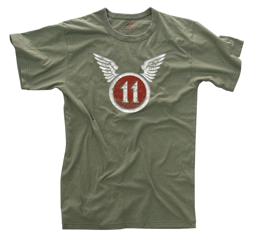 Майка ROTHCO Мод. MILITARY VINTAGE "11-th AIRBORNE" (короткий рукав)(poly/cotton)(O.D.) — одежда для охоты, рыбалки, туризма и города | KORGAN.KZ