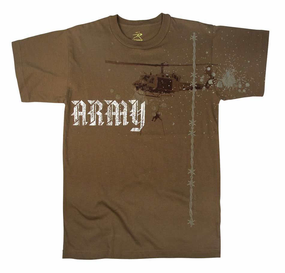 Майка ROTHCO Мод. MILITARY VINTAGE "ARMY-HELICOPTER" (короткий рукав)(poly/cotton)(Brown) — одежда для охоты, рыбалки, туризма и города | KORGAN.KZ