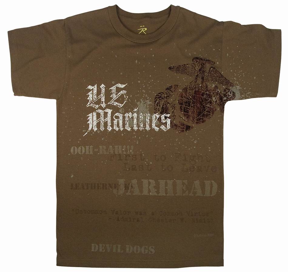 Майка ROTHCO Мод. MILITARY VINTAGE "U.S. MARINES GLOBE&ANCHOR" (короткий рукав)(poly/cotton)(Brown) — одежда для охоты, рыбалки, туризма и города | KORGAN.KZ