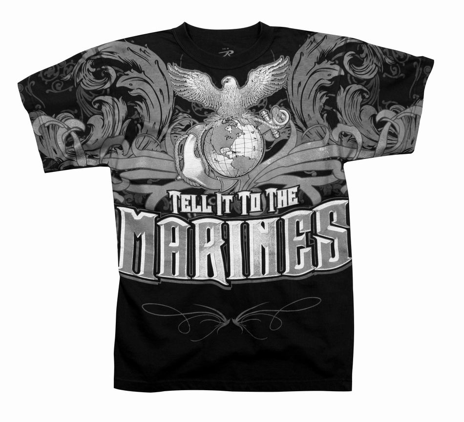 Майка ROTHCO Мод. MILITARY VINTAGE "TELL IT TO THE MARINES" (короткий рукав)(poly/cotton)(Black) — одежда для охоты, рыбалки, туризма и города | KORGAN.KZ