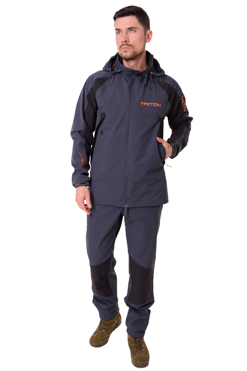 Костюм  TRITON "REPTIL" (тк.softshell APEX)(серый/черный) — куртки, жилеты, маскировочные костюмы, одежда для рыбалки и охоты | KORGAN Казахстан