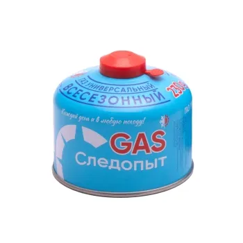 Газ для порт. плит "СЛЕДОПЫТ", метал. баллон, 230гр. резьб., — туристическая газовая плитка или лампа в Алматы