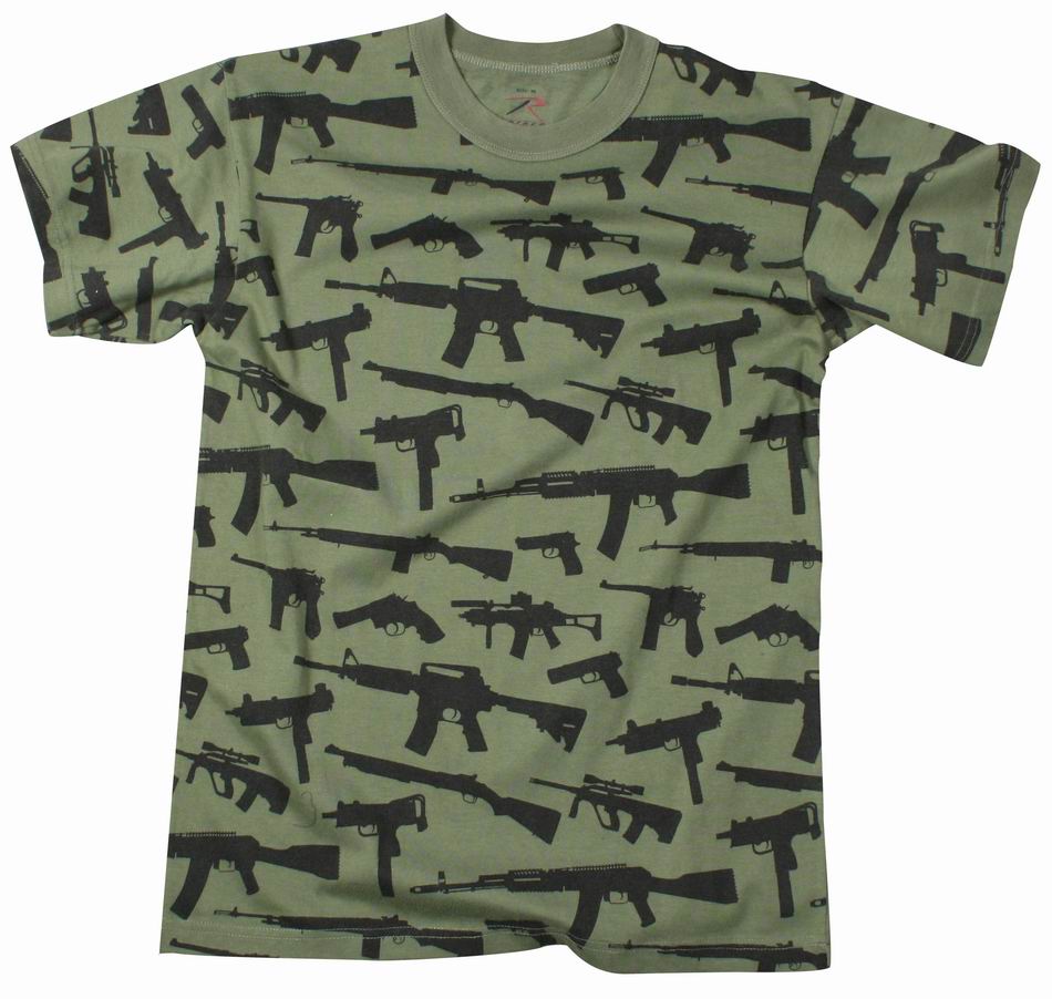 Майка ROTHCO Мод. MILITARY VINTAGE "GUNS" (короткий рукав)(poly/cotton)(O.D.) — одежда для охоты, рыбалки, туризма и города | KORGAN.KZ