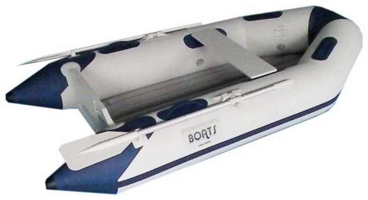 Надувная транцевая лодка POWERTEC Мод. P420AL (светло-cерая/синяя) — рыболовные и охотничьи товары в Алматы | KORGAN.KZ