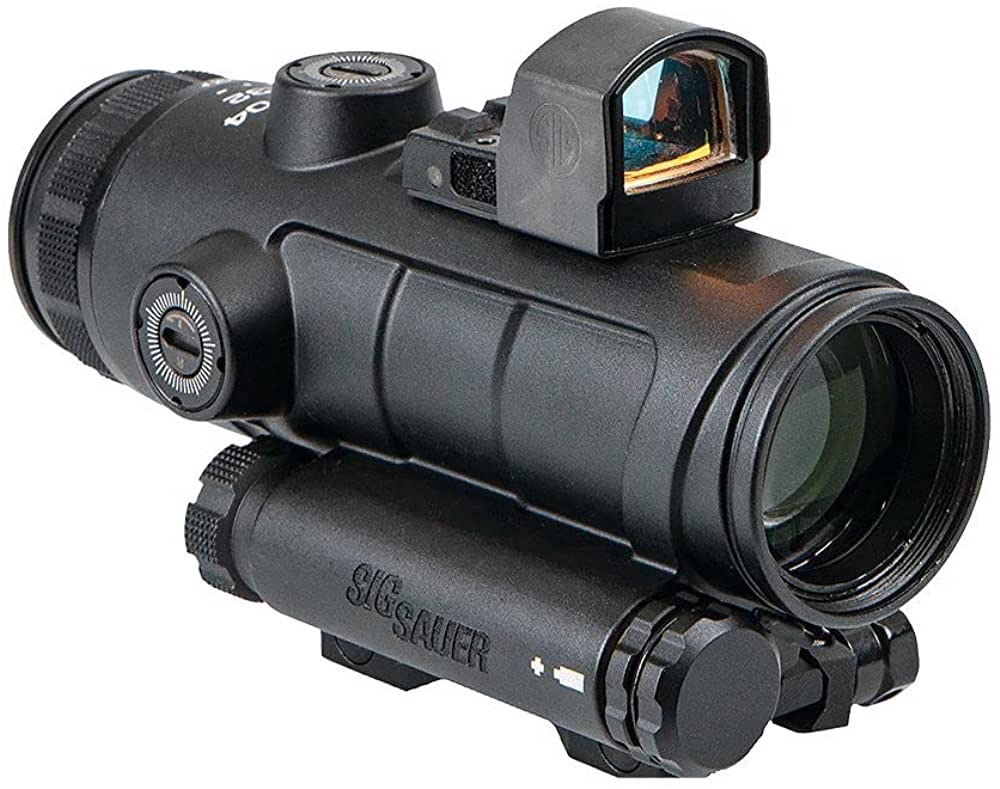 Оптический прицел SIG-SAUER Мод. BRAVO4 PACK 4x32 (IR: 5.56/7.62 HORSESHOE DOT) + коллиматорный прицел Мод. ROMEOZERO 1x24 BLACK (IR: 3 MOA RED DOT)(кронштейн FIX на шину PICATINNY/WEAVER) для охоты в Алматы, Казахстан