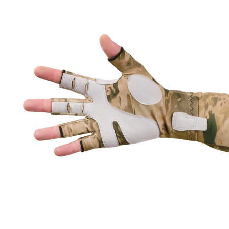 Перчатки для рыбалки летние Aquatic UPF50+ (цвет: SAND CAMO, размер S/M) — технические характеристики, материалы и назначение | KORGAN