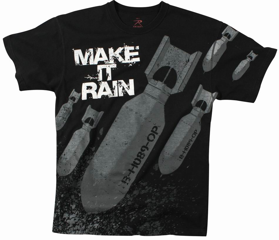 Майка ROTHCO Мод. MILITARY VINTAGE "MAKE IT RAIN" (короткий рукав)(poly/cotton)(Black) — одежда для охоты, рыбалки, туризма и города | KORGAN.KZ