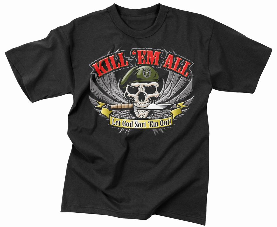 Майка ROTHCO Мод. MILITARY PRINT "KILL 'EM ALL" (короткий рукав)(poly/cotton)(Black) — одежда для охоты, рыбалки, туризма и города | KORGAN.KZ